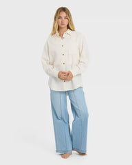 Wanderer Long Sleeve Woven Top - Salt Crystal