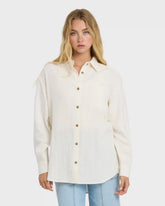 Wanderer Long Sleeve Woven Top - Salt Crystal
