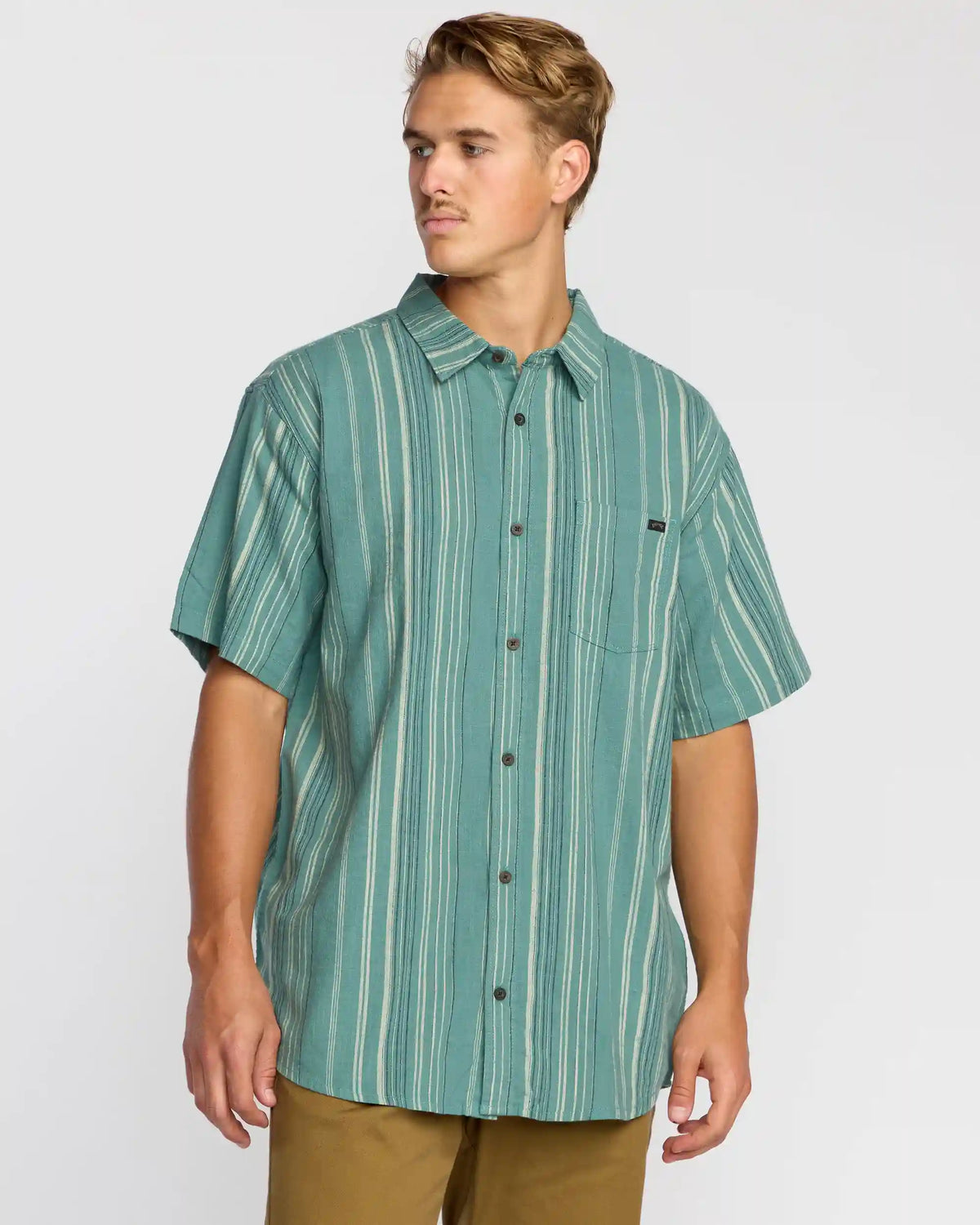 All Day Stripe Short Sleeve Shirt - Sage Green