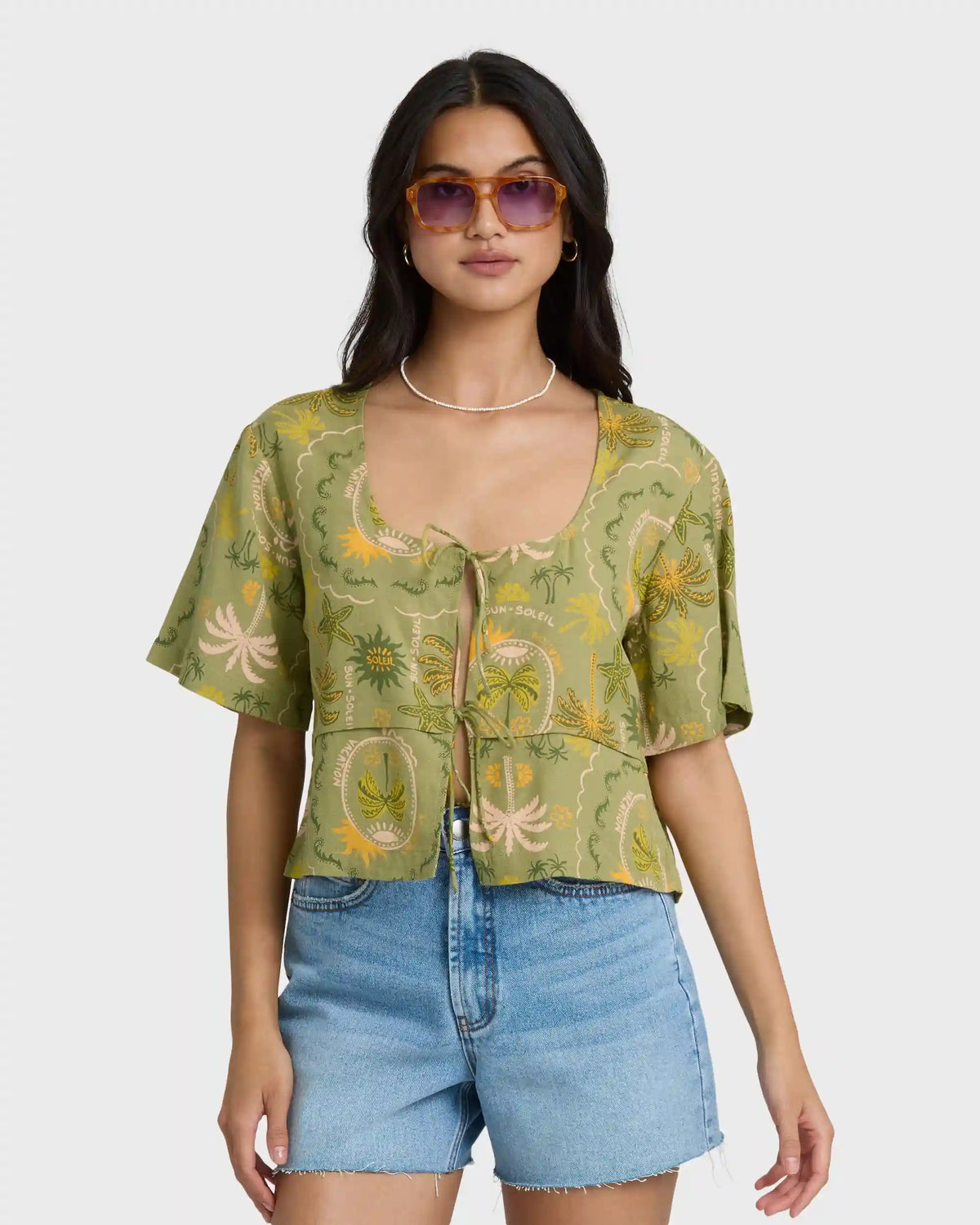 Totally Tropic Short Sleeve Woven Top - Cedar