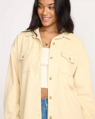 Fadeaway Long Sleeve Cord Shacket - Whitecap