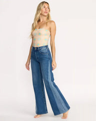 Free Fall High-Waist Denim Flare Pants - Middle Broken Blue