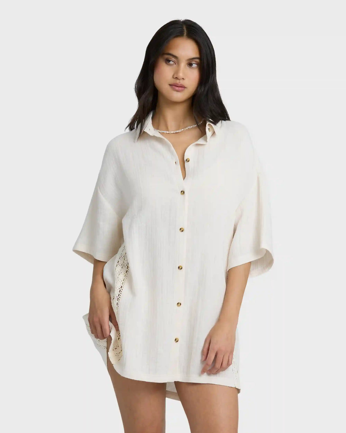 Feelin Fine Shirt Dress - White Cap