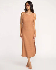 Eyelet Sun Midi Dress Beach Coverup - Rose Brown