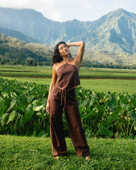Double Take Elastic Waist Pants - Teak