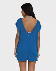 Hallow Wave Mini Short Sleeve Dress - True Blue
