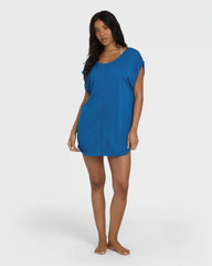 Hallow Wave Mini Short Sleeve Dress - True Blue