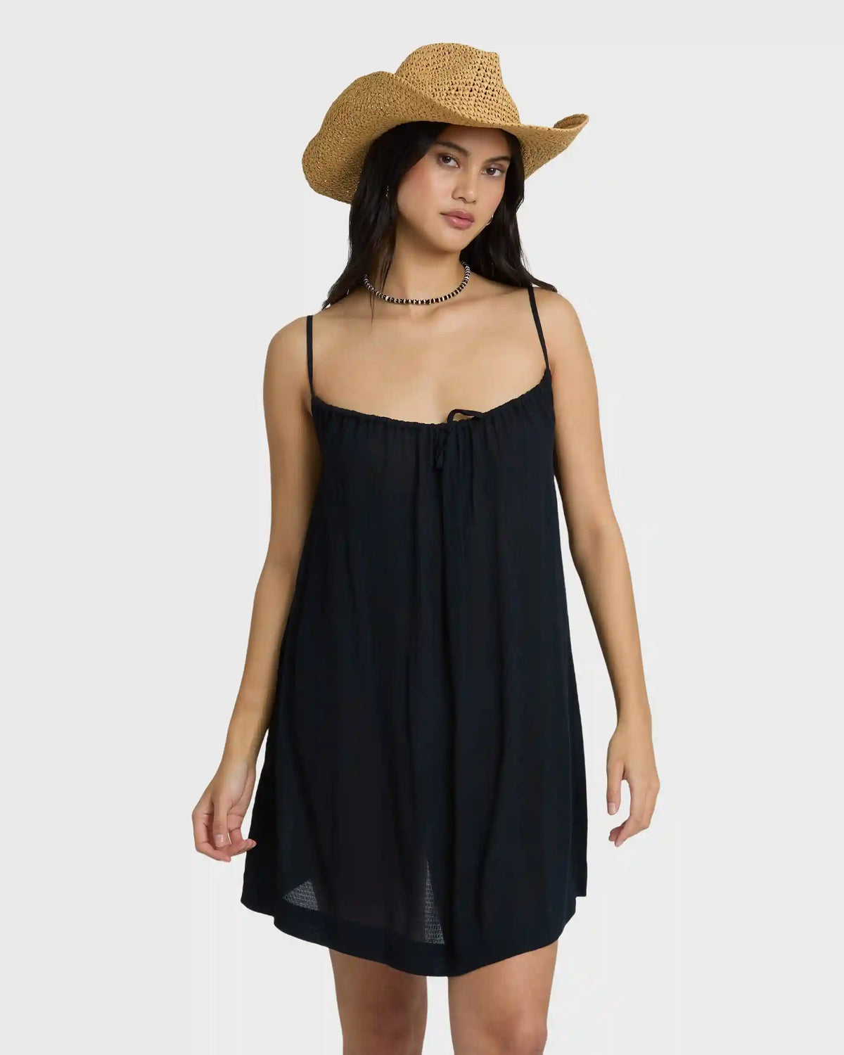 Beach Song Solid Mini Dress - Black Sands