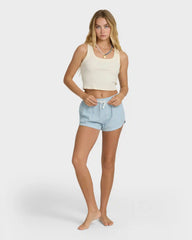 Road Trippin Elastic Waist Shorts - Washed Chambray
