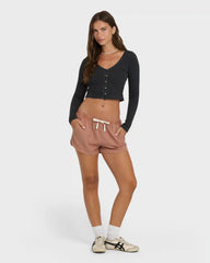 Road Trippin Elastic Waist Woven Shorts - Sugar Almond