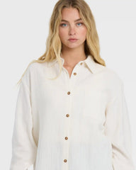 Wanderer Long Sleeve Woven Top - Salt Crystal