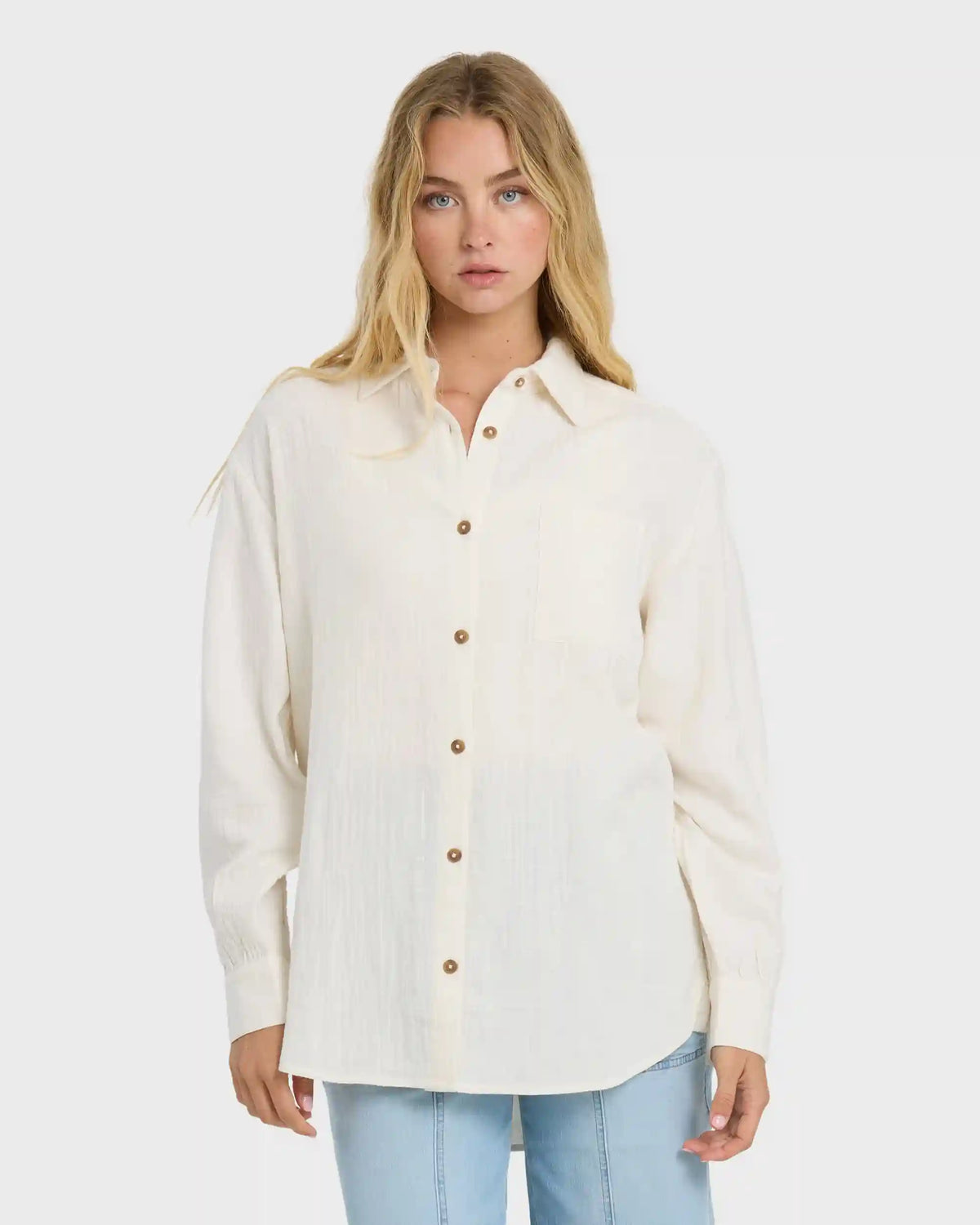Wanderer Long Sleeve Woven Top - Salt Crystal
