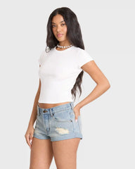 Get Low Denim Shorts - Light Wash Destroy