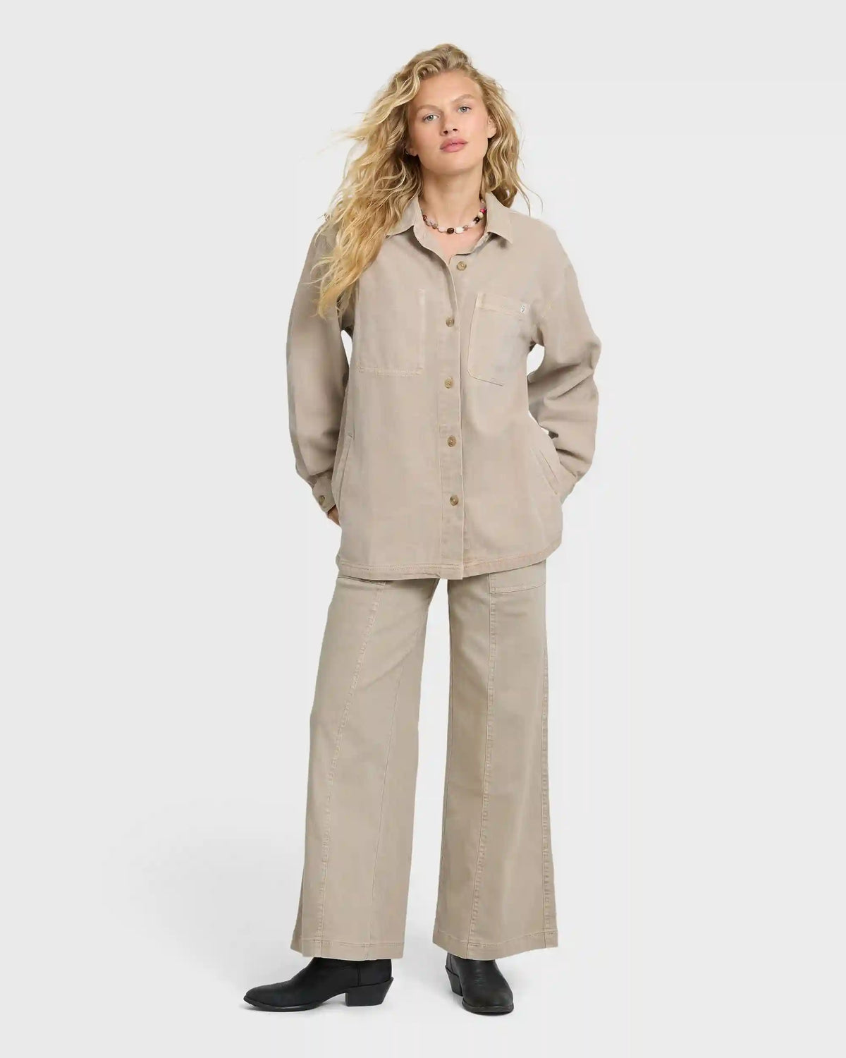 Rival Wide Leg Pants - Cobblestone