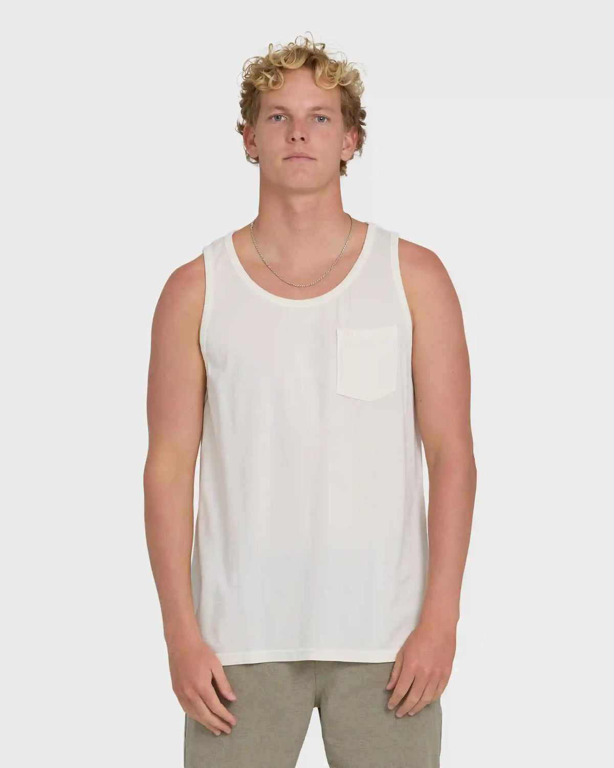 Essential Pocket Wave Washed Premium Tank Top - Off White